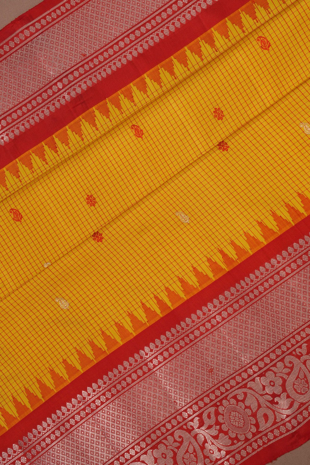 Image of Gadwal Silk Kattam Yellow Saree